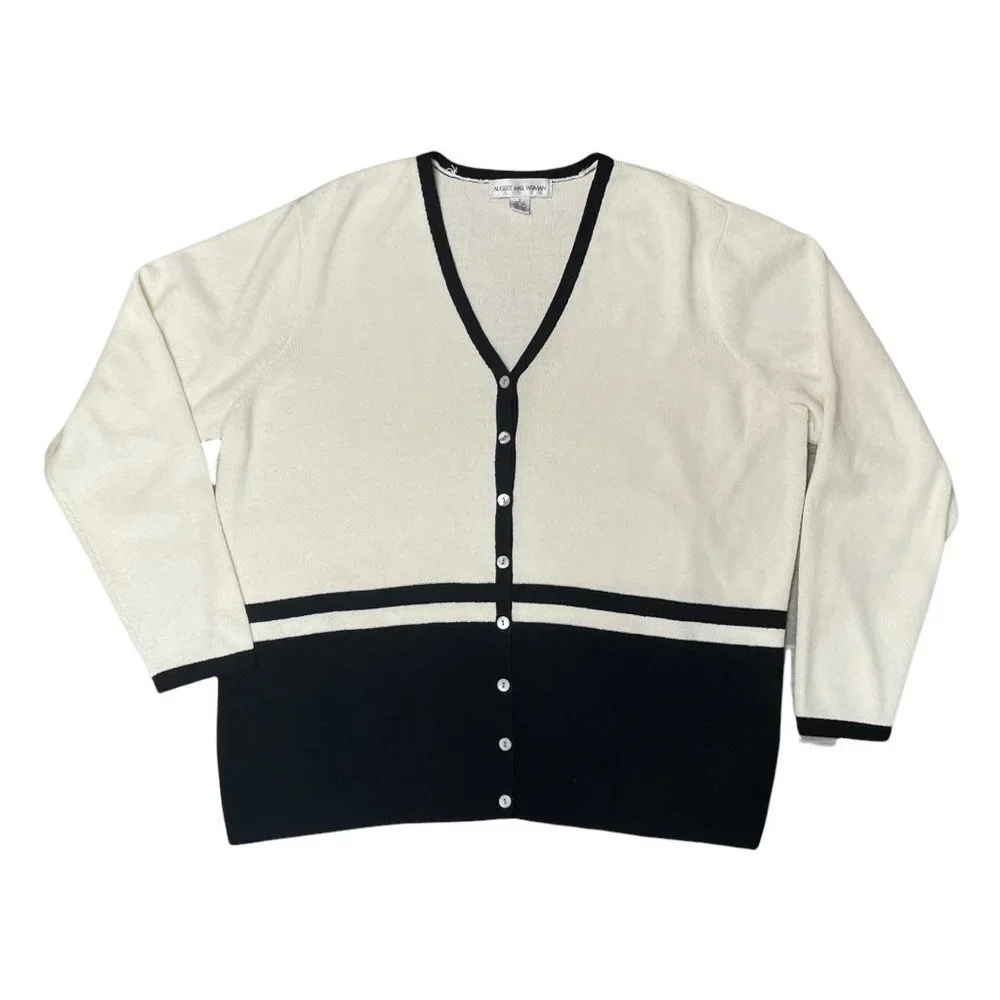 Vintage August Max Woman Cardigan Short Sleeve Top Set Off White Black Size X - Picture 4 of 13